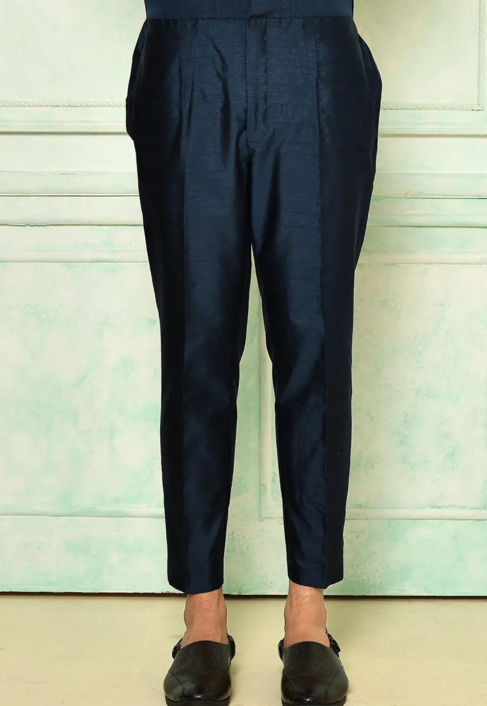 Solid Color Dupion Silk Pant in Navy Blue