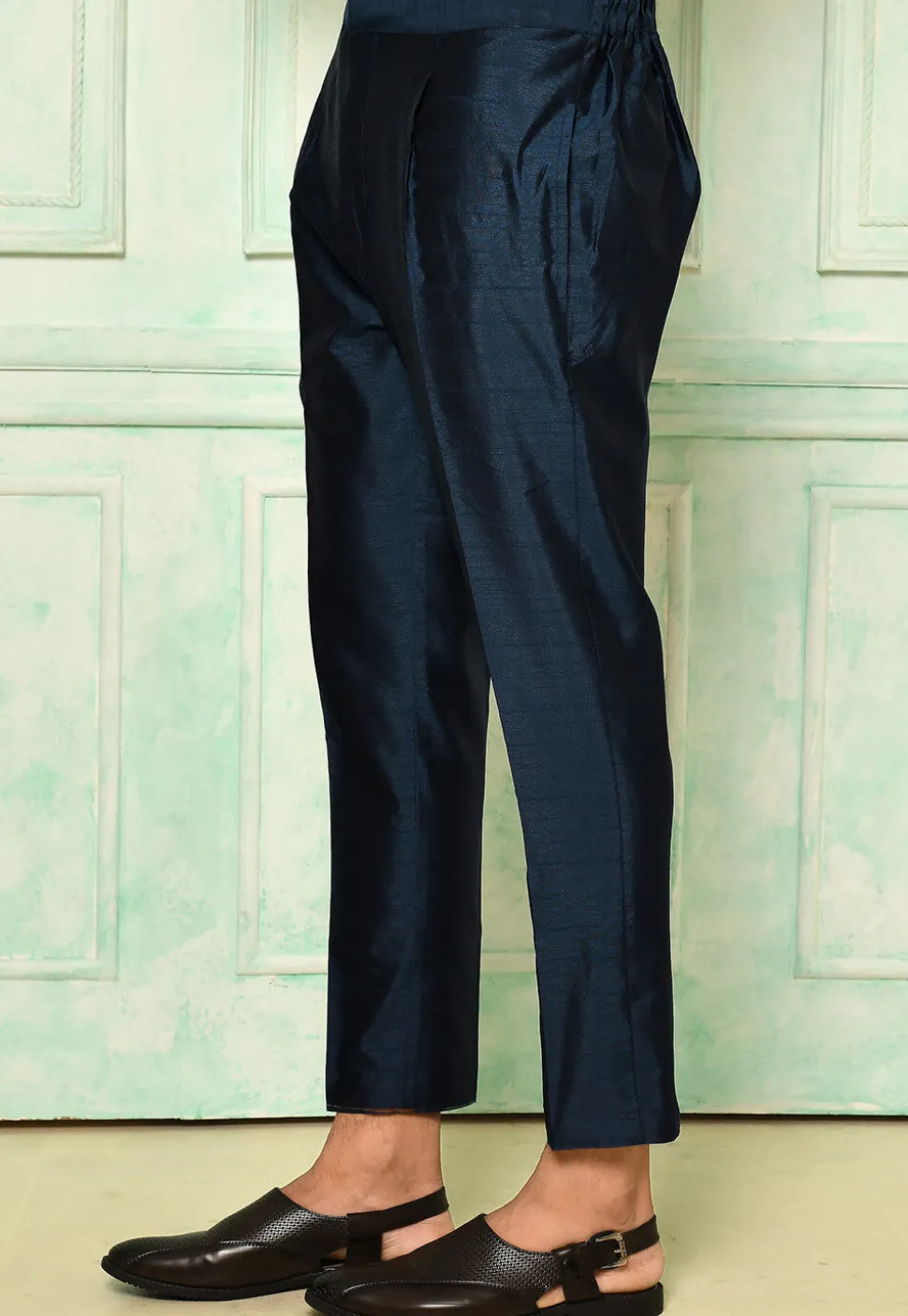 Solid Color Dupion Silk Pant in Navy Blue
