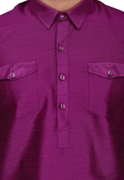 Solid Color Dupion Silk Pathani Suit in Purple