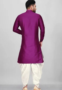 Solid Color Dupion Silk Pathani Suit in Purple