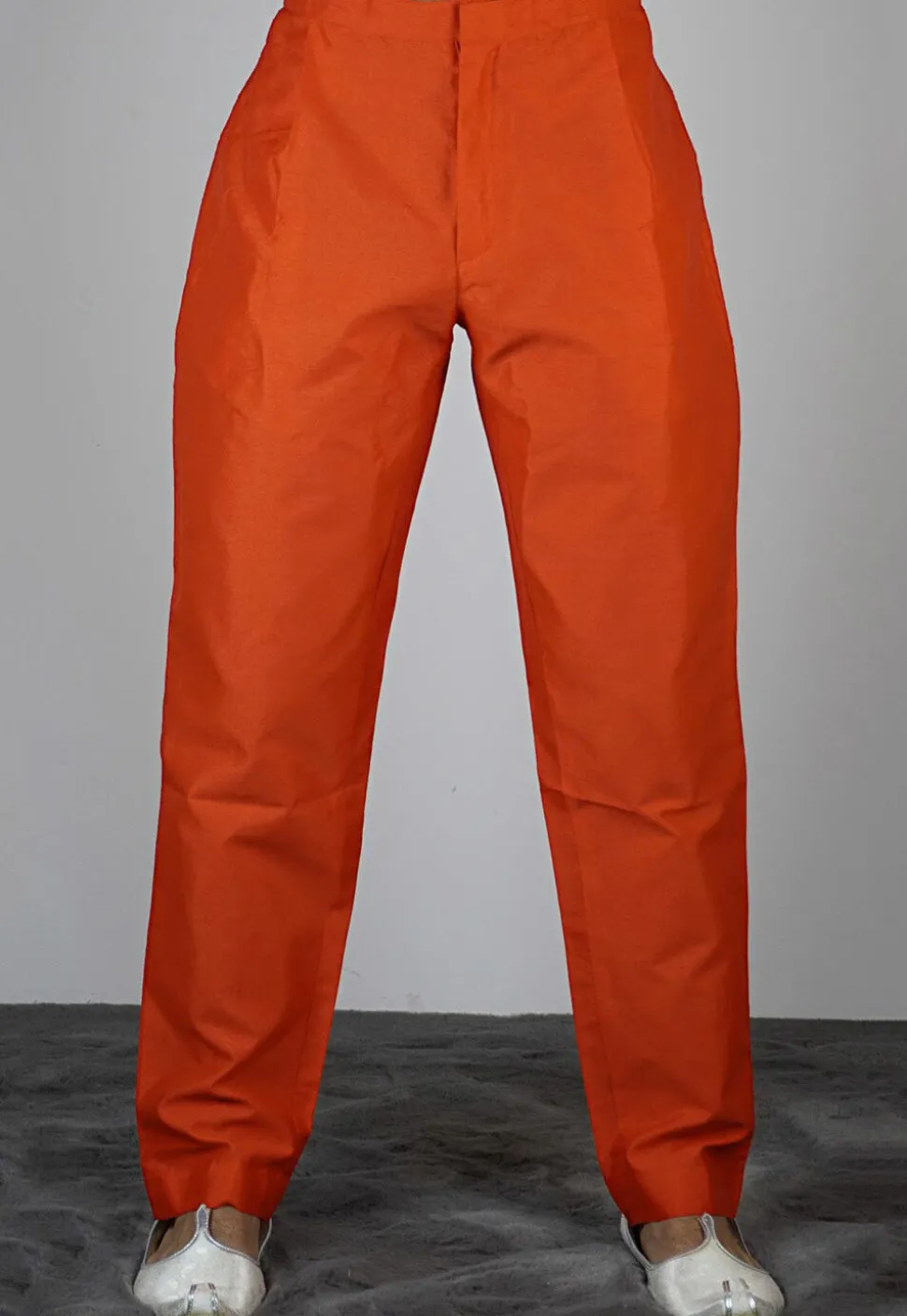 Solid Color Dupion Silk Pajama in Dark Orange