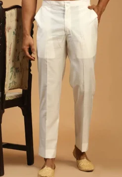 Solid Color Dupion Silk Pant in Off White