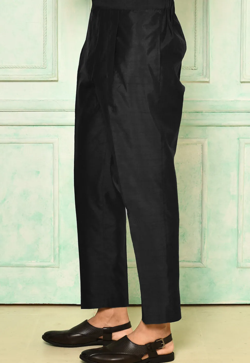 Solid Color Dupion Silk Pant in Black