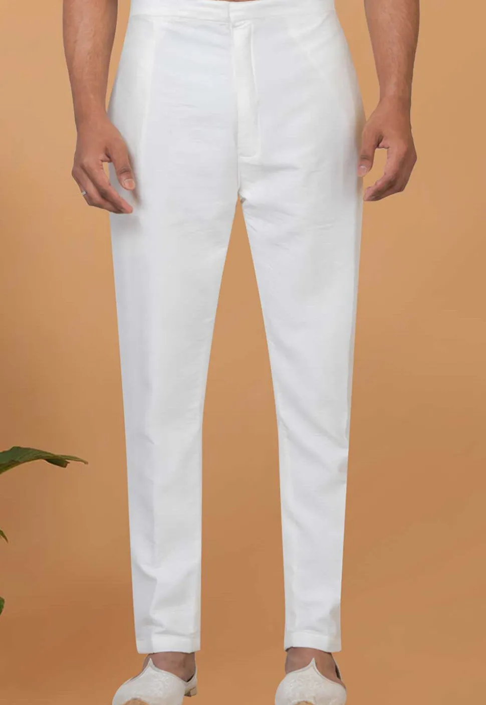 Solid Color Dupion Silk Pant in Off White