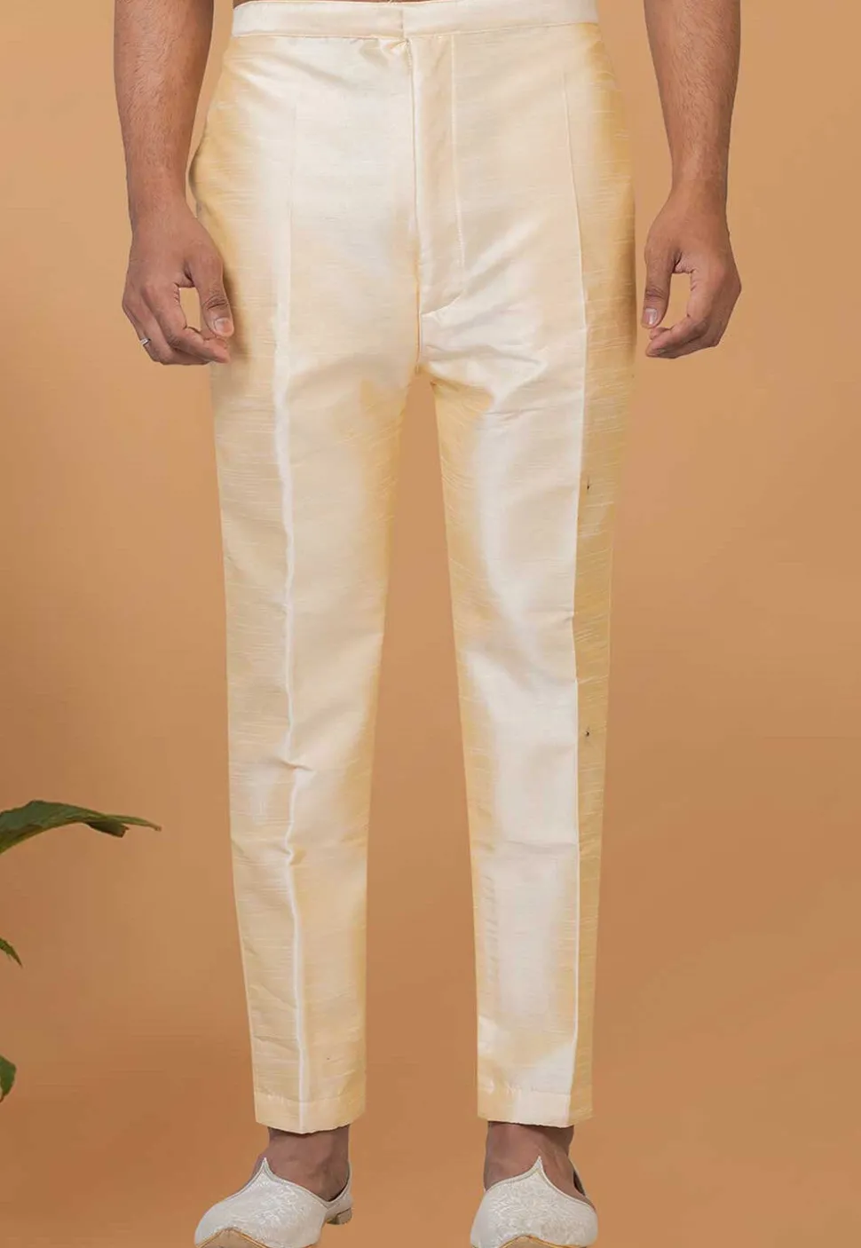 Solid Color Dupion Silk Pant in Light Beige