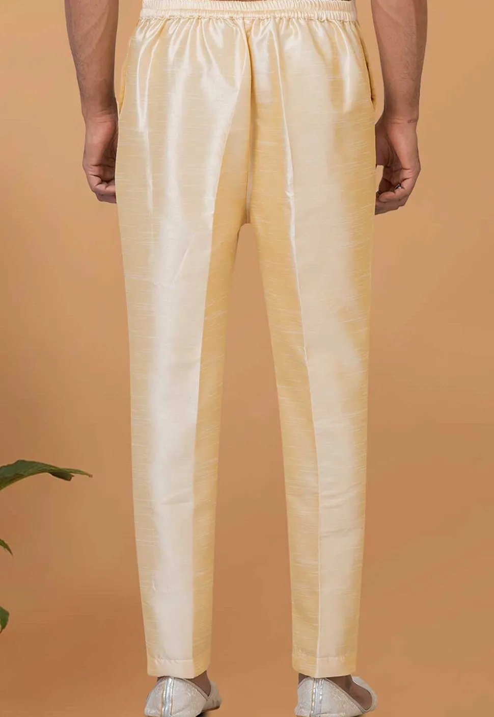 Solid Color Dupion Silk Pant in Light Beige