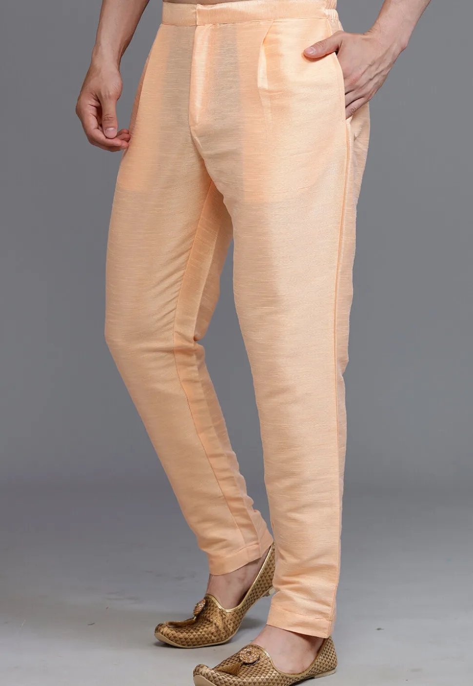 Solid Color Dupion Silk Pant in Peach