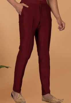 Solid Color Dupion Silk Pant in Maroon