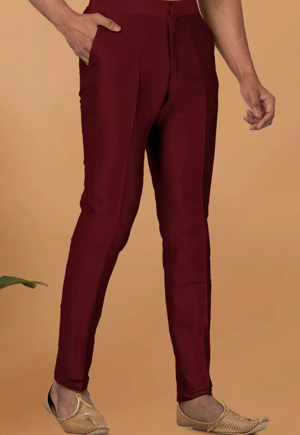 Solid Color Dupion Silk Pant in Maroon