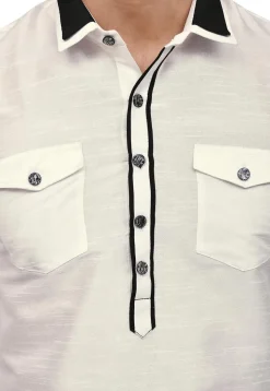 Solid Color Dupion Silk Pathani Suit in White