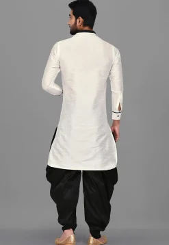 Solid Color Dupion Silk Pathani Suit in White