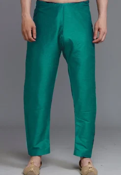 Solid Color Dupion Silk Pajama in Teal Blue