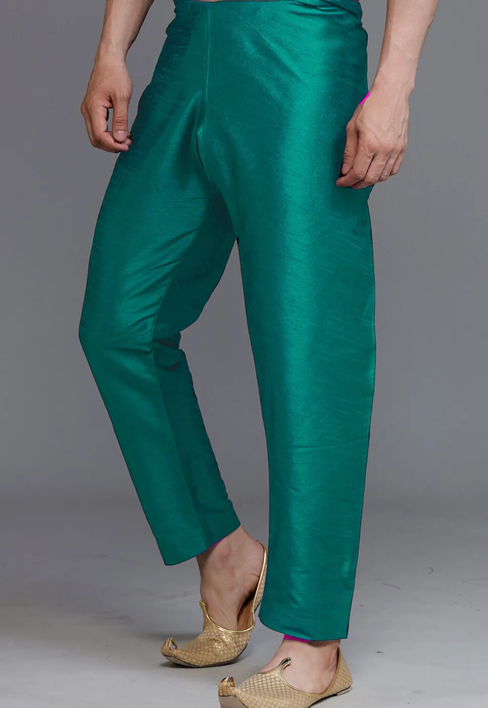 Solid Color Dupion Silk Pajama in Teal Blue