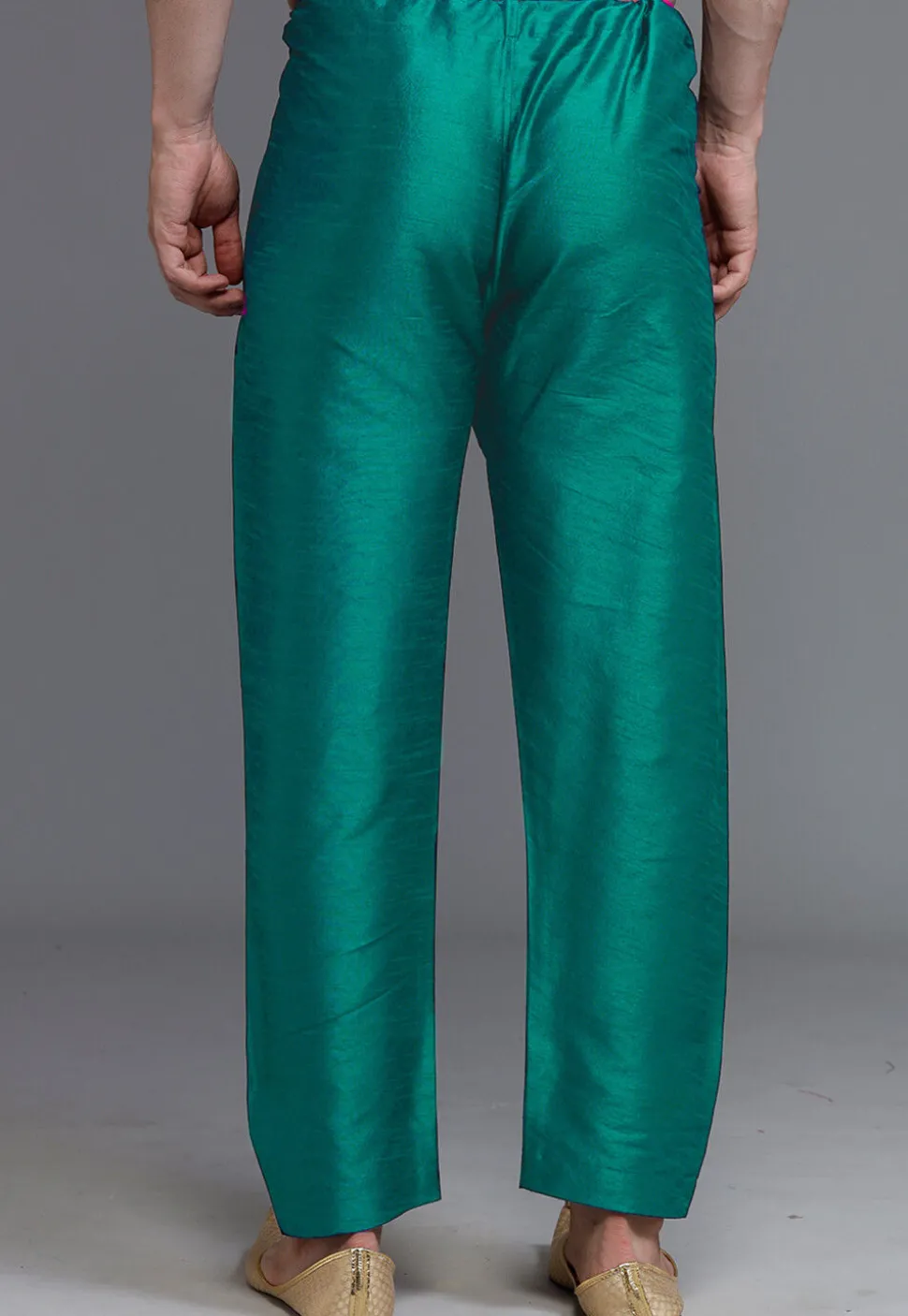 Solid Color Dupion Silk Pajama in Teal Blue