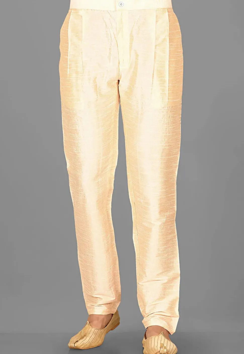 Solid Color Dupion Silk Pajama in Light Beige