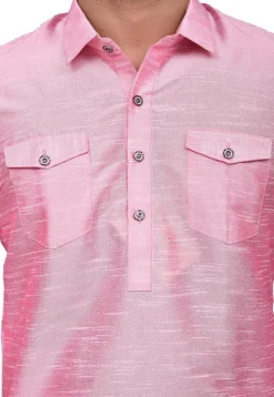 Solid Color Dupion Silk Pathani Suit in Pink