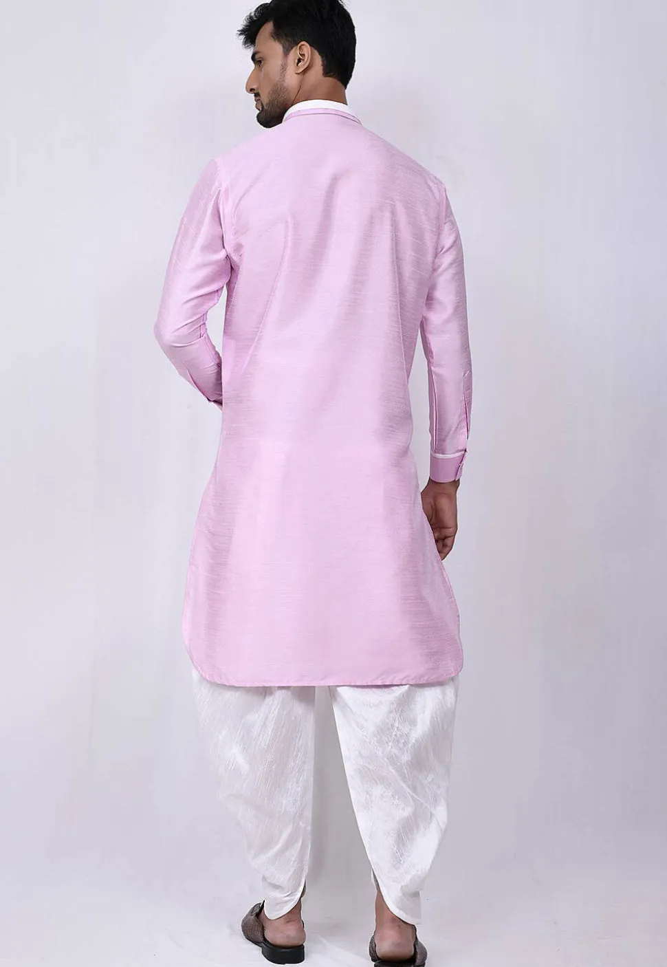Solid Color Dupion Silk Pathani Suit in Pink