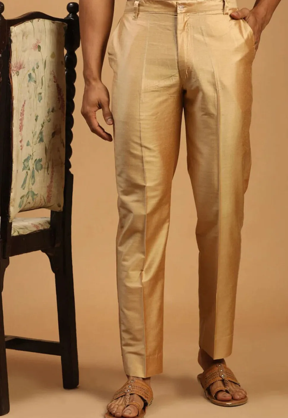 Solid Color Dupion Silk Pant in Golden