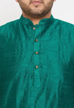 Solid Color Dupion Silk Short Dhoti Kurta in Teal Green