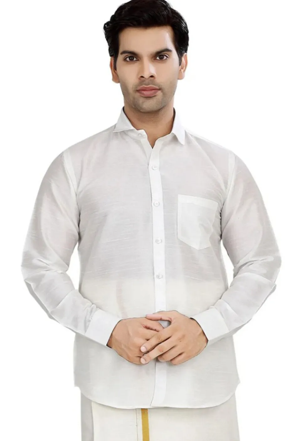 Solid Color Dupion Silk Shirt in White
