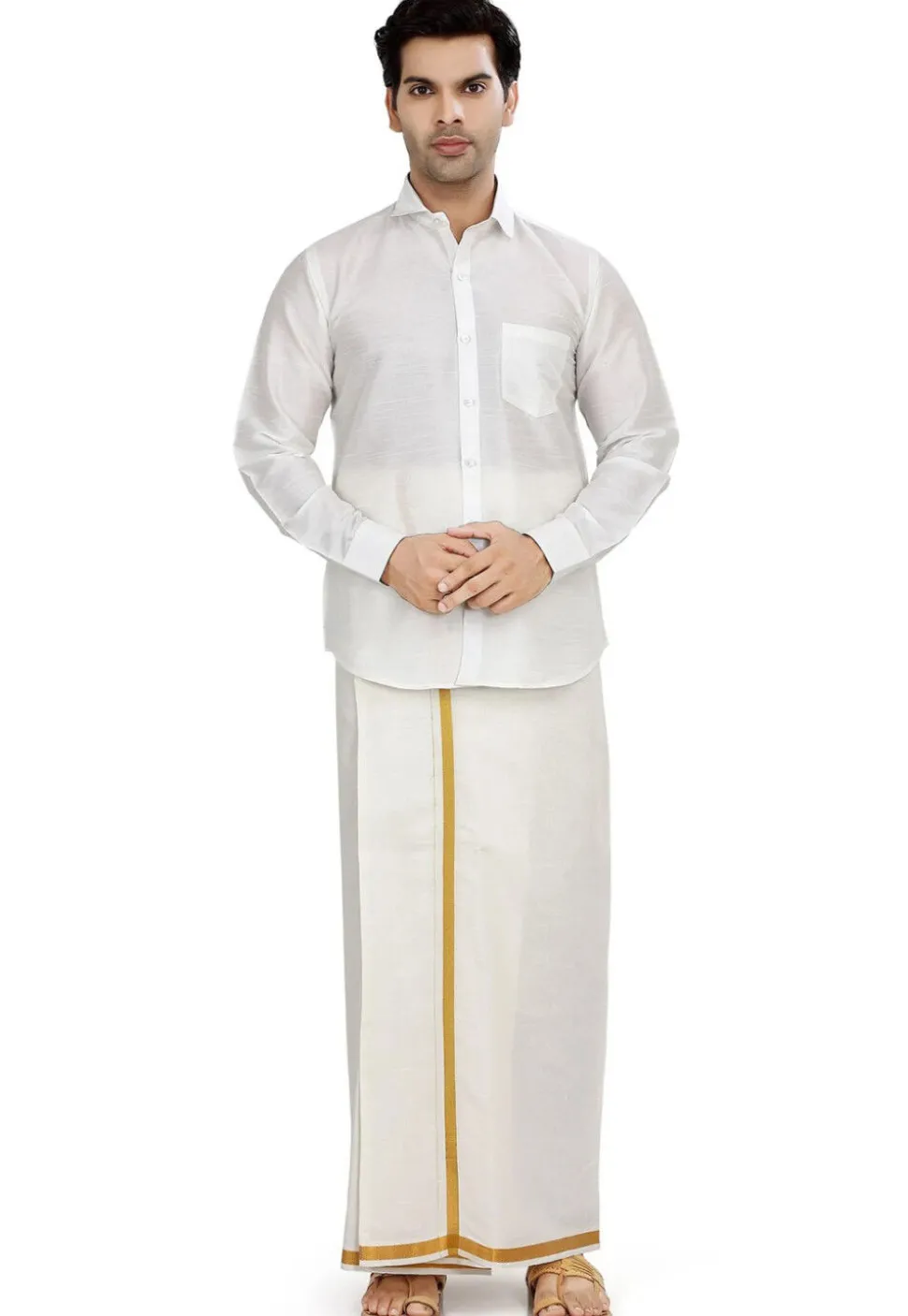 Solid Color Dupion Silk Shirt in White