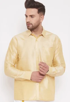Solid Color Dupion Silk Shirt in Light Beige