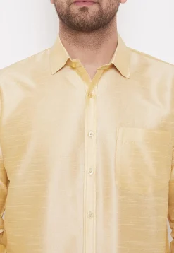 Solid Color Dupion Silk Shirt in Light Beige