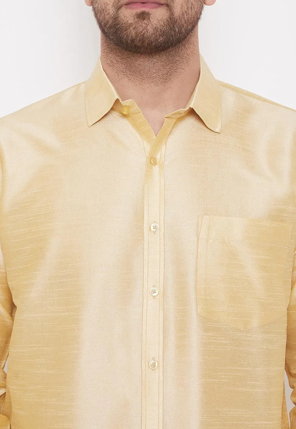 Solid Color Dupion Silk Shirt in Light Beige