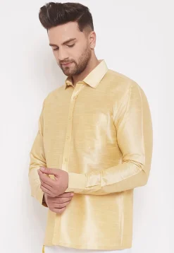 Solid Color Dupion Silk Shirt in Light Beige