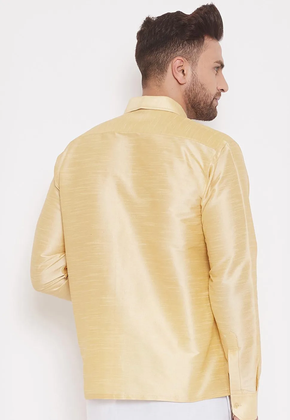 Solid Color Dupion Silk Shirt in Light Beige