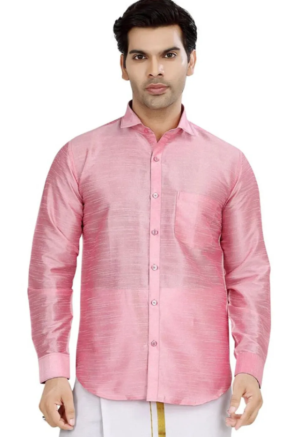 Solid Color Dupion Silk Shirt in Pink