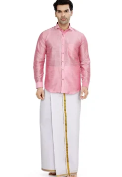 Solid Color Dupion Silk Shirt in Pink
