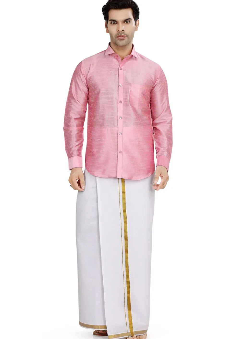 Solid Color Dupion Silk Shirt in Pink
