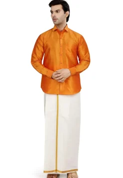 Solid Color Dupion Silk Shirt in Orange