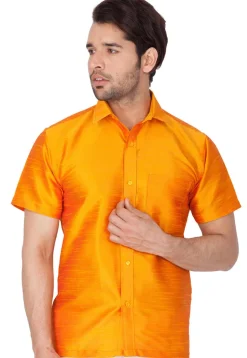 Solid Color Dupion Silk Shirt in Mustard