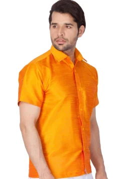 Solid Color Dupion Silk Shirt in Mustard