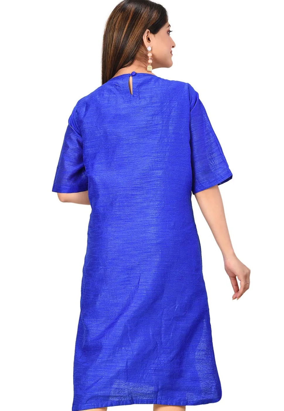 Solid Color Dupion Silk Straight Kurta in Royal Blue