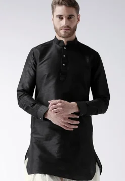 Solid Color Dupion Silk Short Kurta in Black