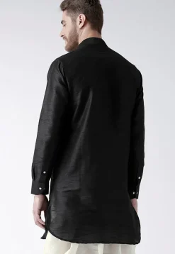 Solid Color Dupion Silk Short Kurta in Black
