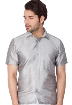 Solid Color Dupion Silk Shirt in Grey