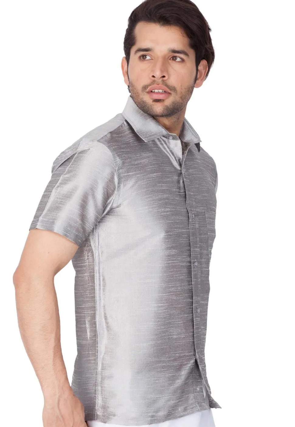 Solid Color Dupion Silk Shirt in Grey