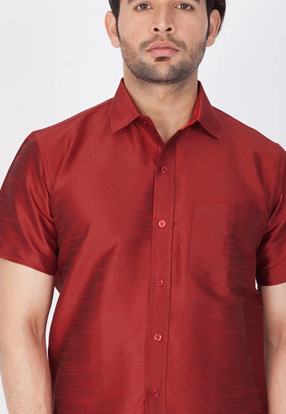 Solid Color Dupion Silk Shirt in Maroon