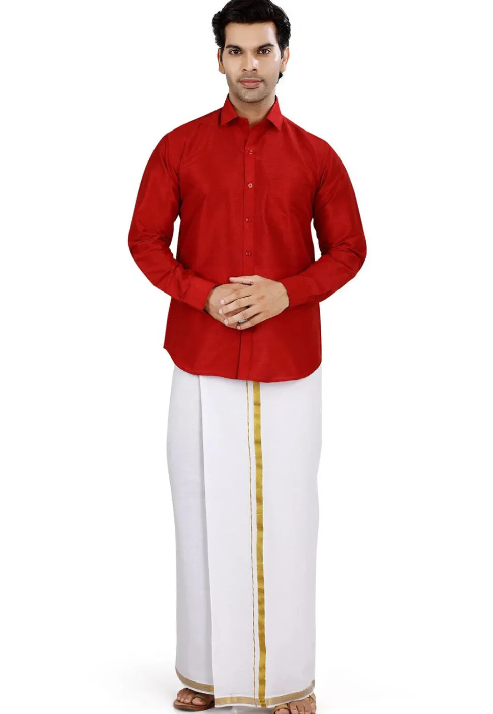 Solid Color Dupion Silk Shirt in Red