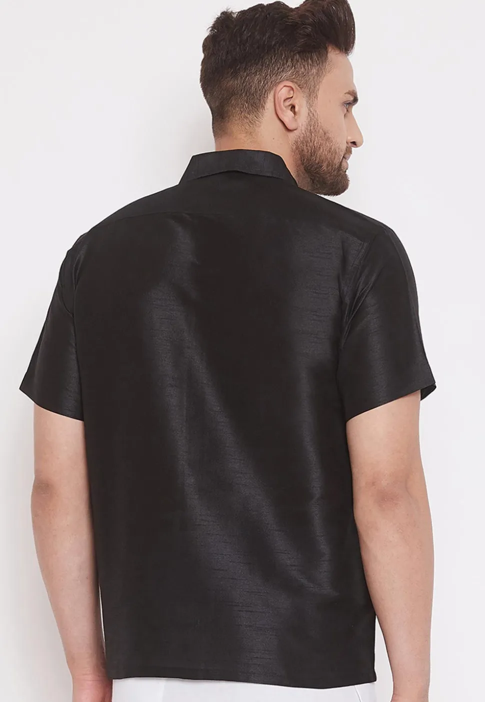 Solid Color Dupion Silk Shirt in Black