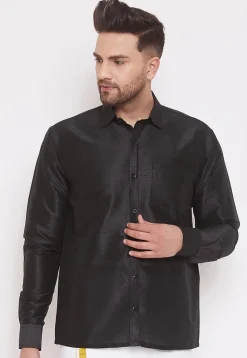 Solid Color Dupion Silk Shirt in Black