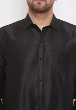 Solid Color Dupion Silk Shirt in Black
