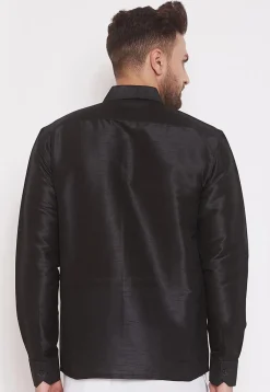 Solid Color Dupion Silk Shirt in Black