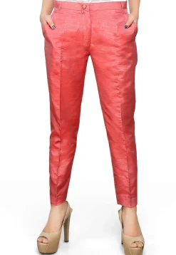 Solid Color Dupion Silk Straight Pant in Coral