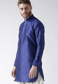 Solid Color Dupion Silk Short Kurta in Royal Blue