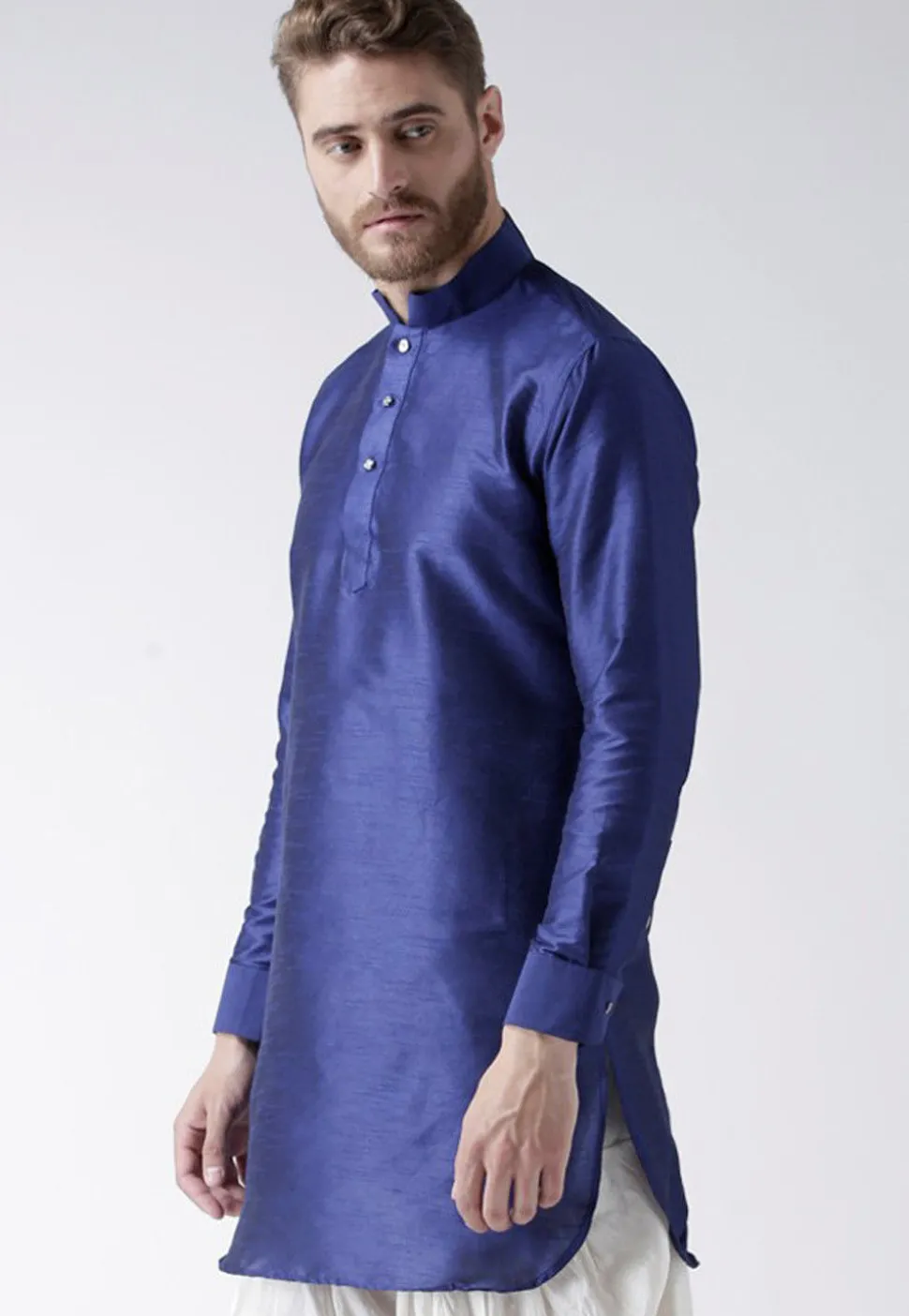 Solid Color Dupion Silk Short Kurta in Royal Blue
